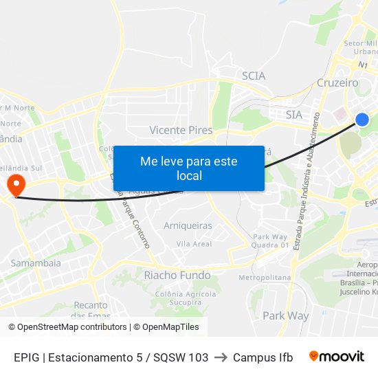 EPIG | Estacionamento 5 / SQSW 103 to Campus Ifb map