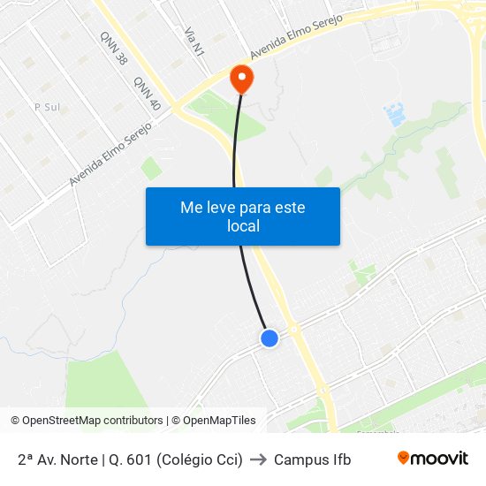 2ª Av. Norte | Q. 601 (Colégio Cci) to Campus Ifb map