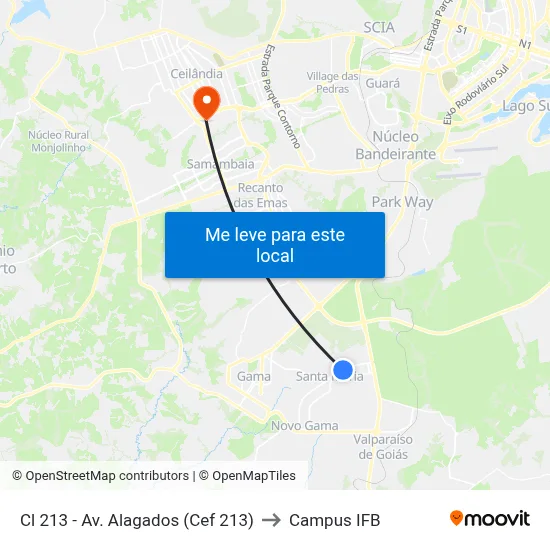 Cl 213 - Av. Alagados (Cef 213) to Campus IFB map