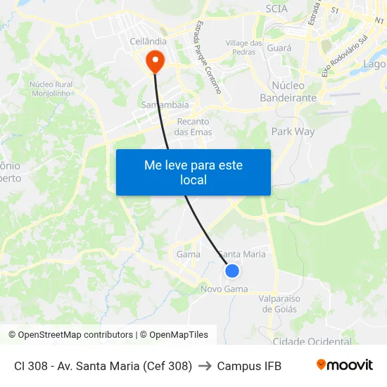 Cl 308 - Av. Santa Maria (Cef 308) to Campus IFB map