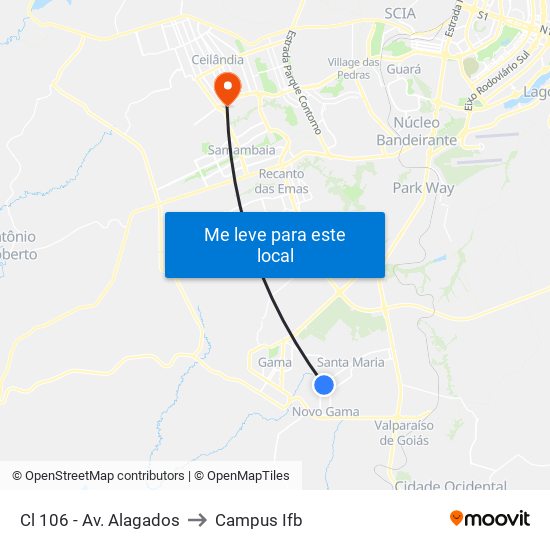 Cl 106 - Av. Alagados to Campus Ifb map