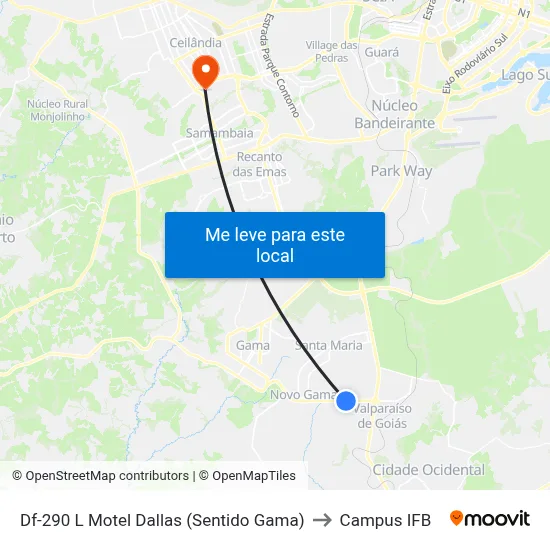 Df-290 L Motel Dallas (Sentido Gama) to Campus IFB map