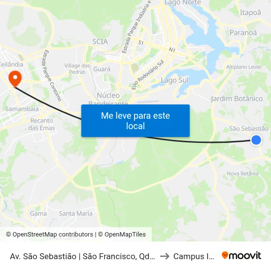 Av. São Sebastião | São Francisco, Qd. 4 to Campus IFB map