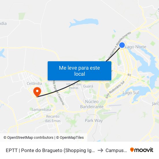 EPTT | Ponte do Bragueto (Shopping Iguatemi) to Campus Ifb map
