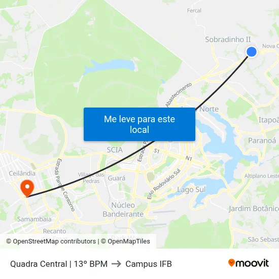 Quadra Central | 13º BPM to Campus IFB map