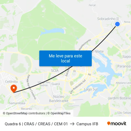 Quadra 6 | CRAS / CREAS / CEM 01 to Campus IFB map