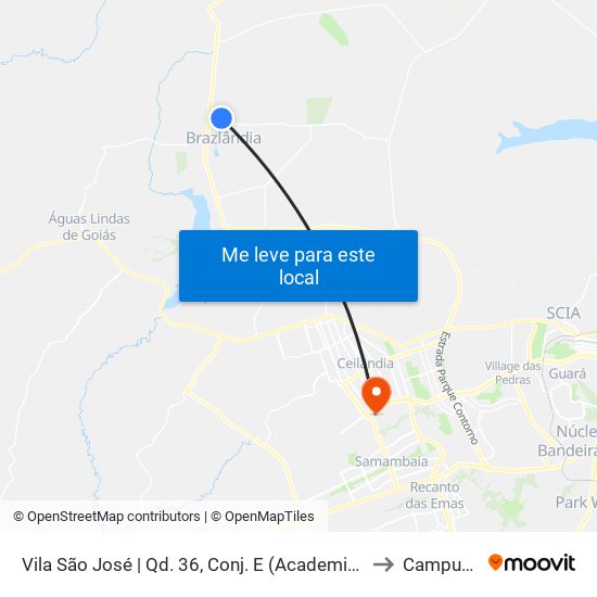 Vila São José | Qd. 36, Conj. E (Academia Topsaúde) to Campus Ifb map