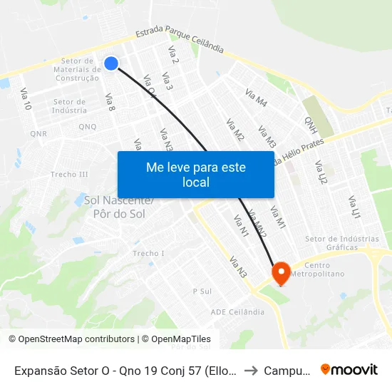 Expansão Setor O - Qno 19 Conj 57 (Ello Mat. Constr.) to Campus IFB map