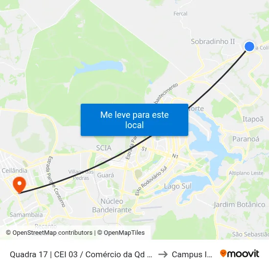 Quadra 17 | CEI 03 / Comércio da Qd 16 to Campus IFB map