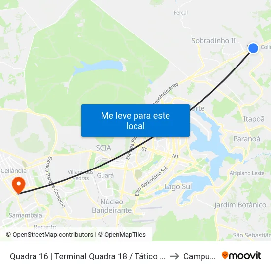 Quadra 16 | Terminal Quadra 18 / Tático Supermercado to Campus IFB map