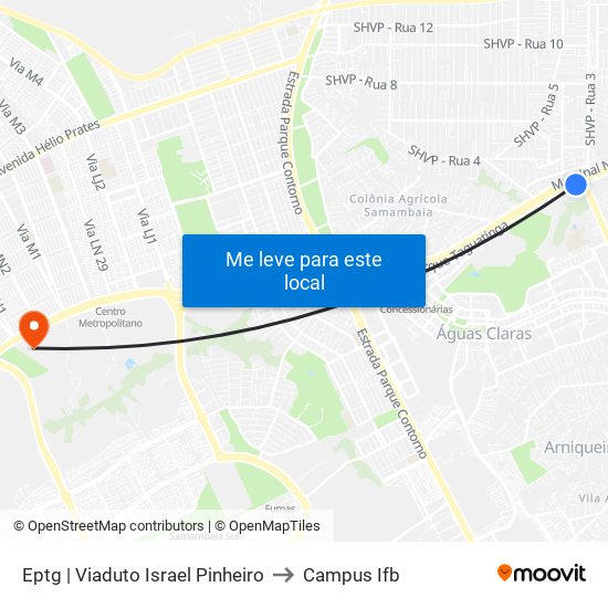 Eptg | Viaduto Israel Pinheiro to Campus Ifb map
