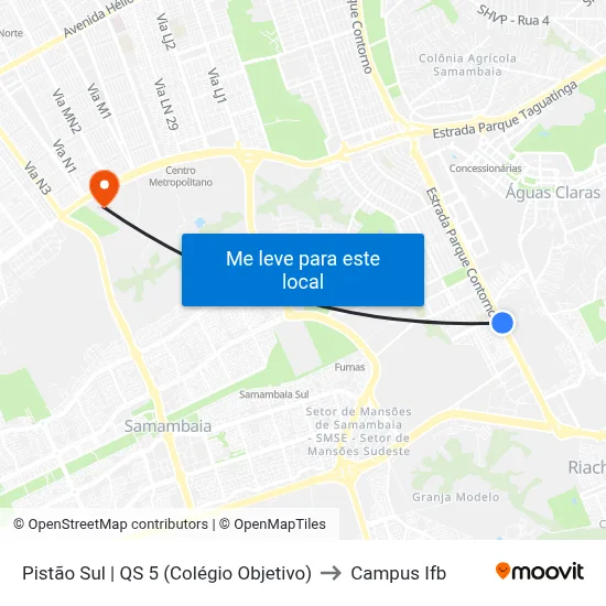 Pistão Sul | QS 5 (Colégio Objetivo) to Campus Ifb map