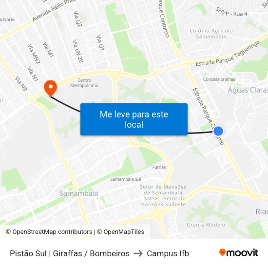 Pistão Sul | Giraffas / Bombeiros to Campus Ifb map