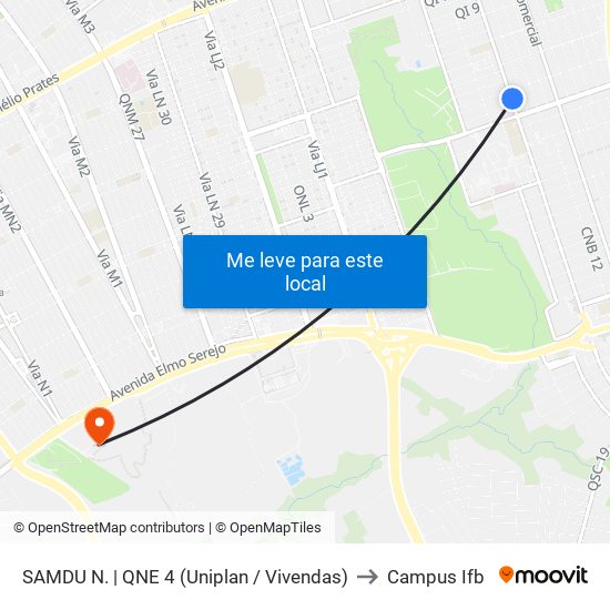 Samdu Norte | Qne 4 (Uniplan / Vivendas) to Campus Ifb map