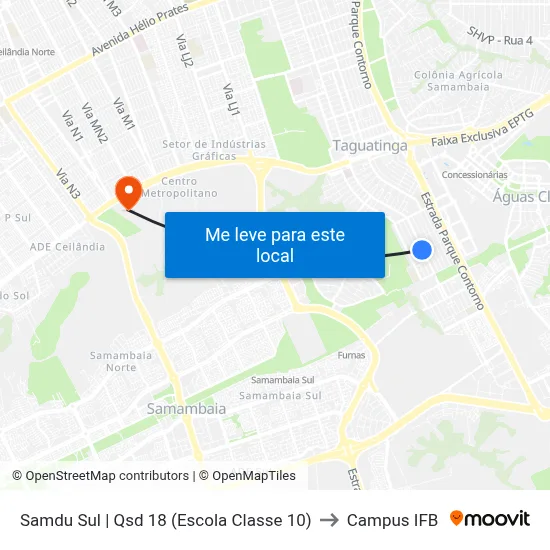 Samdu Sul | Qsd 18 (Escola Classe 10) to Campus IFB map