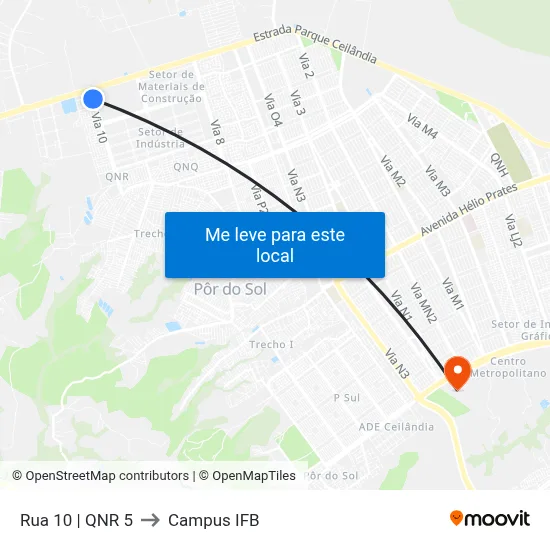Rua 10 | QNR 5 to Campus IFB map