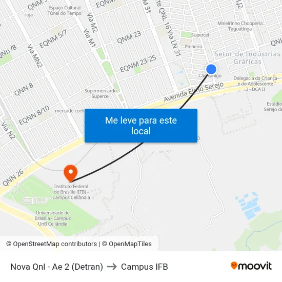 Nova Qnl - Ae 2 (Detran) to Campus IFB map