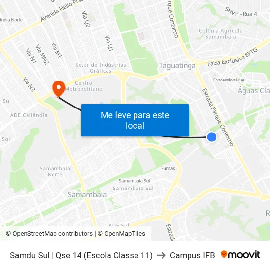 Samdu Sul | Qse 14 (Escola Classe 11) to Campus IFB map