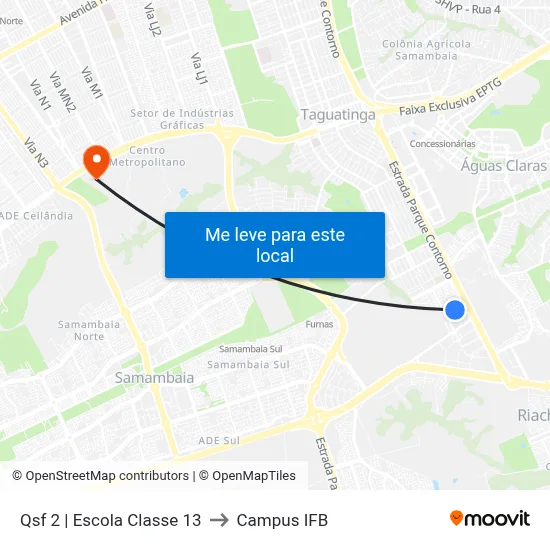 Qsf 2 | Escola Classe 13 to Campus IFB map