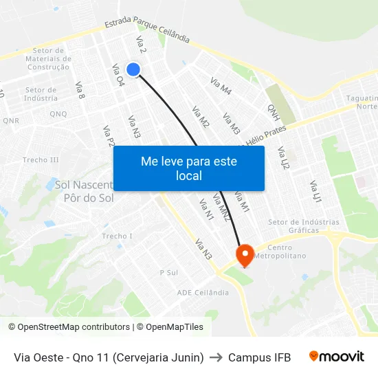 Via Oeste - Qno 11 (Cervejaria Junin) to Campus IFB map