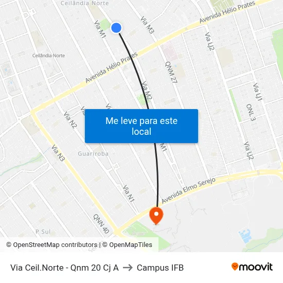 Via Ceil.Norte - Qnm 20 Cj A to Campus IFB map