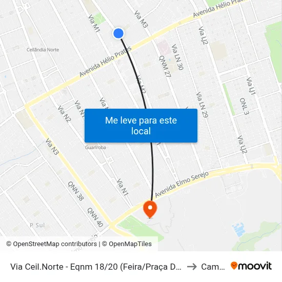 Via Ceil.Norte - Eqnm 18/20 (Feira/Praça Do Cidadão/Farmácia De Alto Custo) to Campus Ifb map