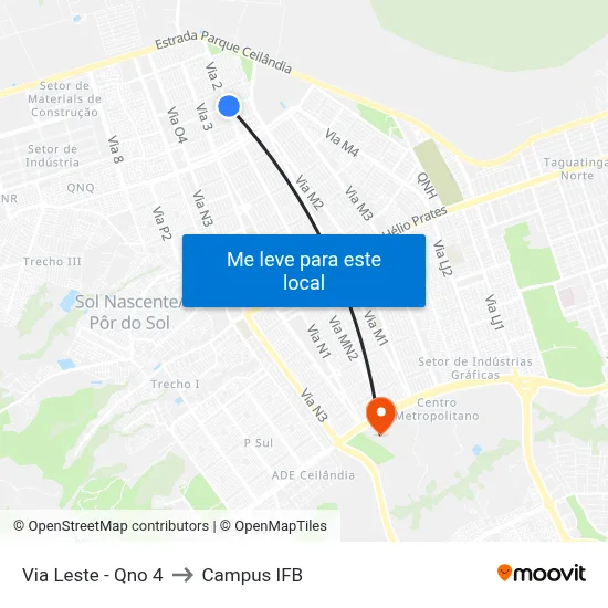 Via Leste - Qno 4 to Campus IFB map
