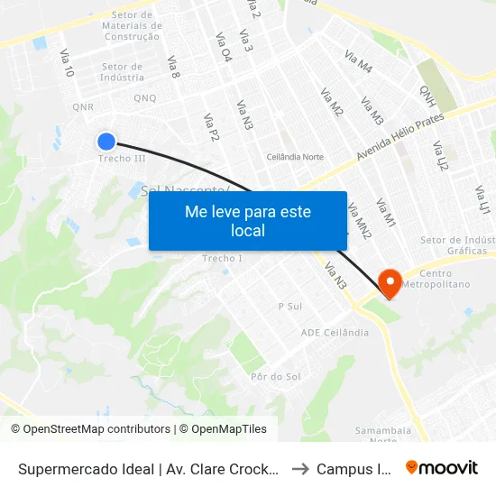 Supermercado Ideal | Av. Clare Crockett to Campus IFB map