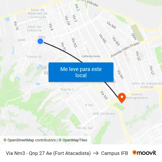 Via Nm3 - Qnp 27 Ae (Fort Atacadista) to Campus IFB map