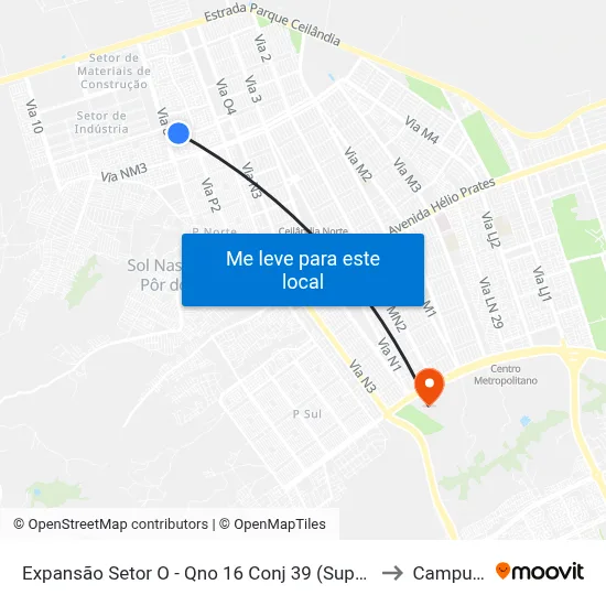 Expansão Setor O - Qno 16 Conj 39 (Superm. Mineirão) to Campus Ifb map