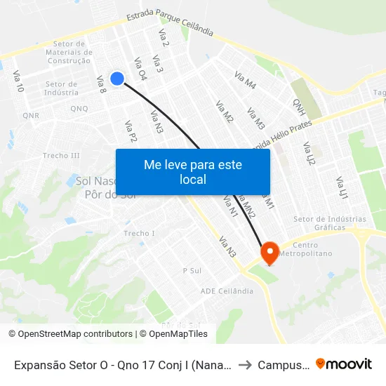 Expansão Setor O - Qno 17 Conj I (Nana Utilidades) to Campus IFB map
