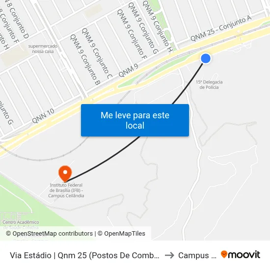 Via Estádio | Qnm 25 (Postos De Combustíveis) to Campus IFB map