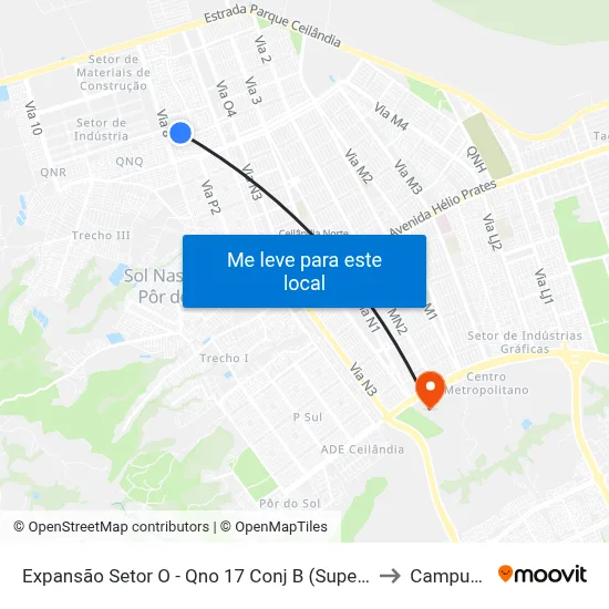 Expansão Setor O - Qno 17 Conj B (Superm. Mineirão) to Campus IFB map