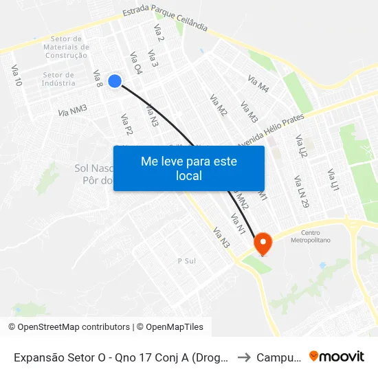 Expansão Setor O - Qno 17 Conj A (Drogaria Messias) to Campus Ifb map