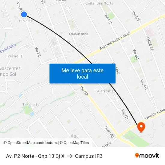 Av. P2 Norte - Qnp 13 Cj X to Campus IFB map