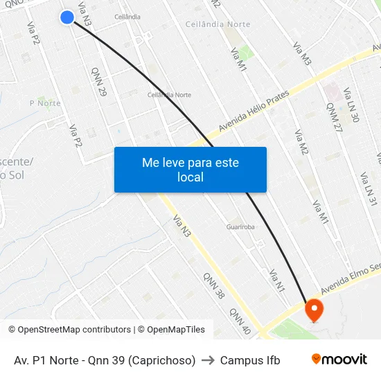 Av. P1 Norte - Qnn 39 (Caprichoso) to Campus Ifb map