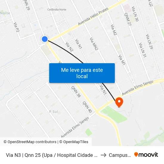 Via N3 | Qnn 25 (Upa / Hospital Cidade Do Sol) to Campus Ifb map