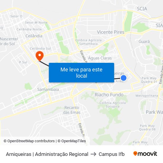 Arniqueiras | Administração Regional to Campus Ifb map
