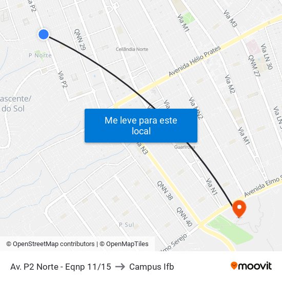 Av. P2 Norte - Eqnp 11/15 to Campus Ifb map