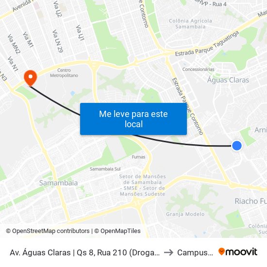 Av. Águas Claras | Qs 8, Rua 210 (Drogaria Phd) to Campus Ifb map
