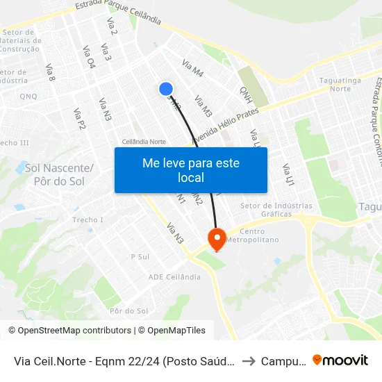 Via Ceil.Norte - Eqnm 22/24 (Posto Saúde 5/Fac. Projeção) to Campus IFB map
