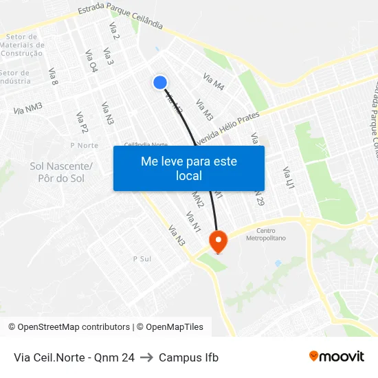Via Ceil.Norte - Qnm 24 to Campus Ifb map