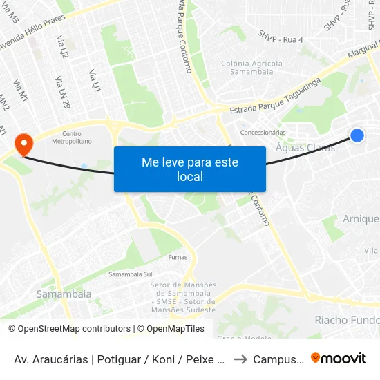 Av. Araucárias | Potiguar / Koni / Peixe Na Rede to Campus Ifb map