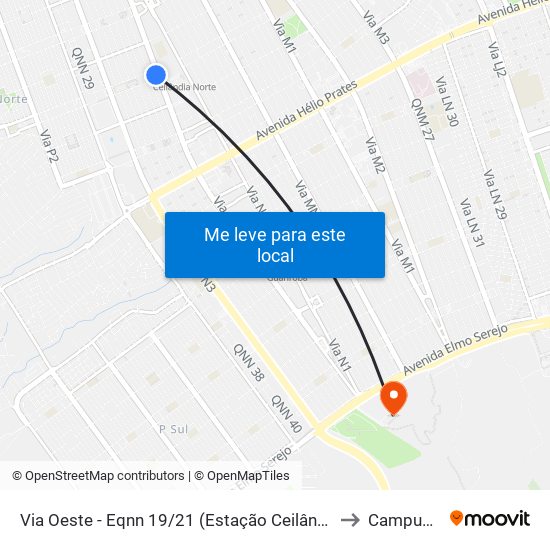 Via Oeste - Eqnn 19/21 (Estação Ceilândia Norte) to Campus Ifb map
