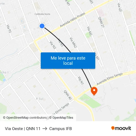 Via Oeste | QNN 11 to Campus IFB map