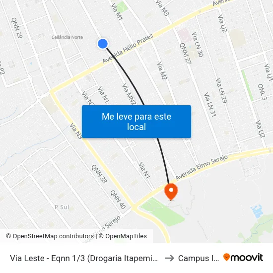 Via Leste - Eqnn 1/3 (Drogaria Itapemirim) to Campus Ifb map