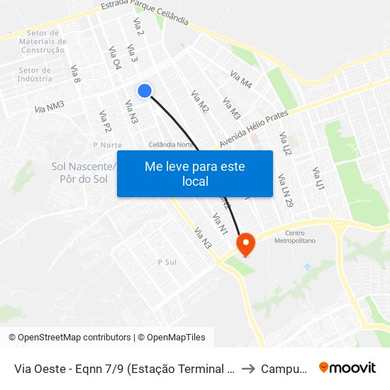 Via Oeste - Eqnn 7/9 (Estação Terminal Ceilândia) to Campus Ifb map