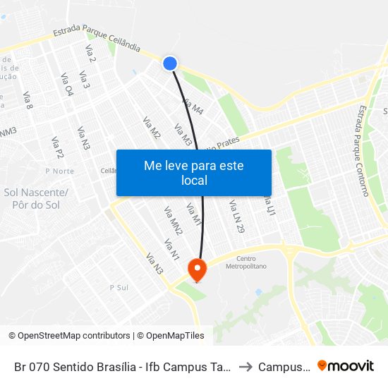 Br 070 Sentido Brasília - Ifb Campus Taguatinga to Campus Ifb map