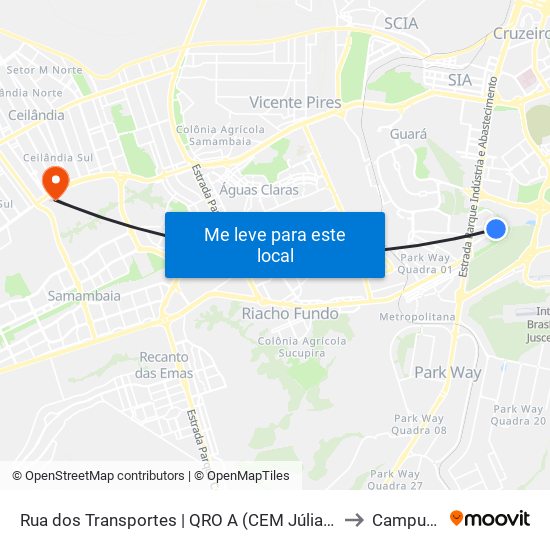 Rua dos Transportes | QRO A (CEM Júlia Kubitschek) to Campus Ifb map