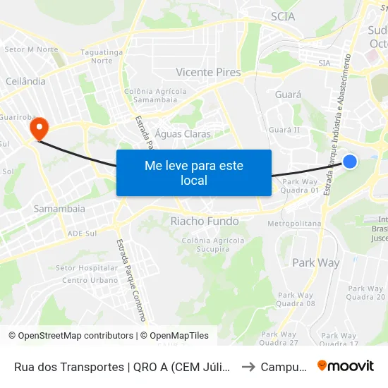 Rua dos Transportes | QRO A (CEM Júlia Kubitschek) to Campus IFB map